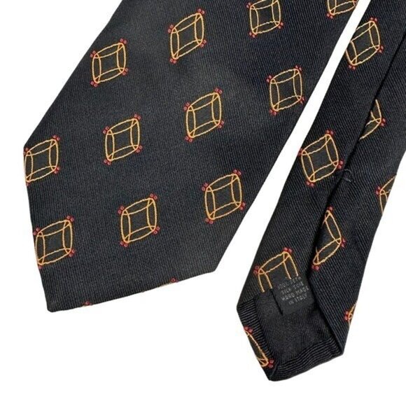 Neiman Marcus Men's Black Abstract Italian Silk Neck Tie 58.5" Long Retro NWT - Picture 3 of 7
